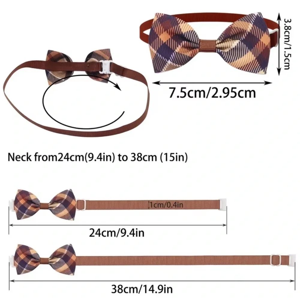 Pet Bow Tie Collar 🎀 Adjustable Tartan Blue Pattern OS